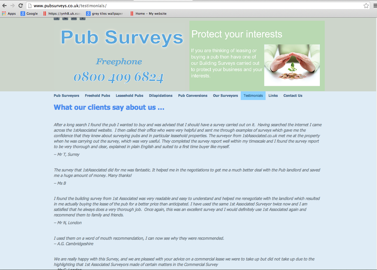 Pubsurveys.co.uk - Testimonials